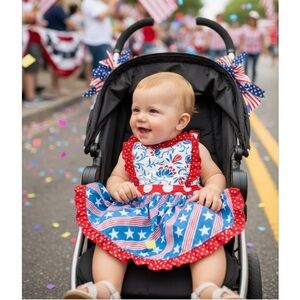 Jelly The Pug | Stars and Stripes Romper | 9 months